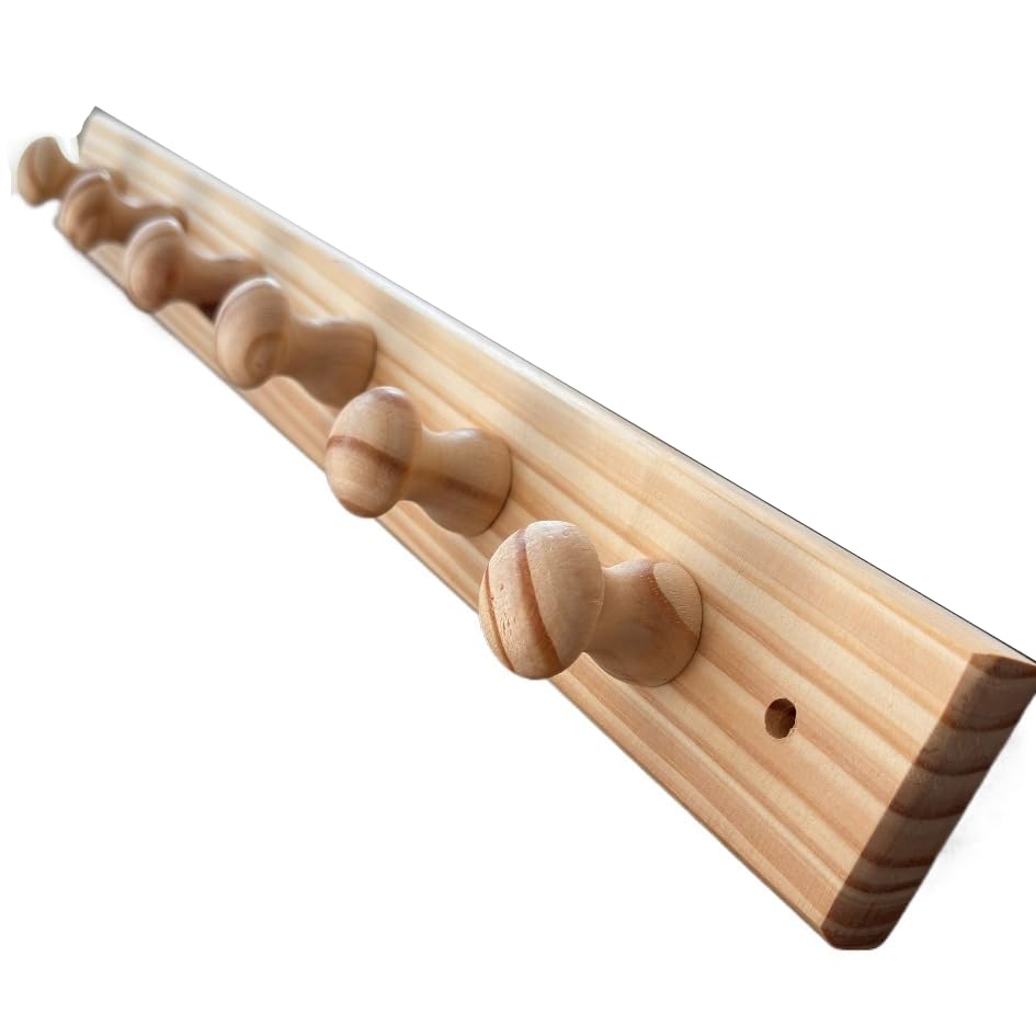 Cabideiro Gancho de Parede em Madeira Pendurador de Roupas Bolsas Mochilas Madeira 4 ou 6 Ganchos - Bolsas, Mochilas e Acessórios - Ideal para Quarto, Banheiro e Entrada(6 ganchos (60cm))