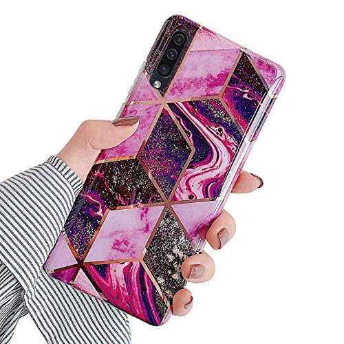 Robinsoni Case Compatible with Samsung Galaxy A50 Cover Silicone TPU Case Marble Mirror Reflection Case Colorful Plating Back Cover Ultra Thin Silicone Bumper Case Marble Case Red