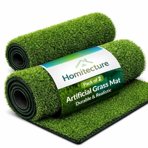 Image of 25 MM High Density Artificial Grass Bathmat Carpet Mat for Balcony Multipurpose Entryway Floor Doormat for Lawn Garden Terrace & Office (37 X 57 Cm, Green Pack of 2)