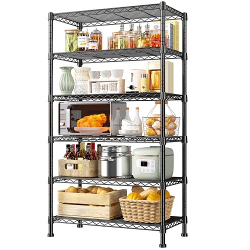 REIBII 6-Tier Storage Shelves Metal Shelving for Storage Load 1000 LBS,Wire Shelves Heavy Duty Shelving Unit Adjustable Pantry Shelf Bathroom Kitchen Garage 24