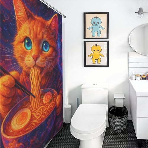 Rideau de douche chat espace 100% polyester lavable et déperlant haute qualité 177x180cm