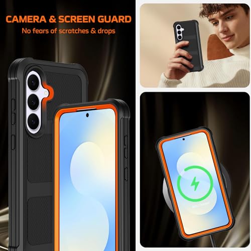 for Samsung Galaxy S25 FE Case with Belt Clip Holster,Military Grade Anti-Drop Shockproof Defender Phone Cases 2X Screen Protectors,2 Layers Rugged Heavy Duty Protective Bumper Cover (Black Orange) by Wedall - Used condition - Image 6