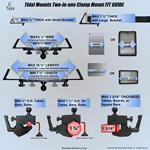 Tidal Mounts Universal Tablet Clamp-On Mount For Boat Cockpit Helm. The Best Fully Adjustable Heavy Duty Tablet Holder With Anodized Aluminum Ball Joints.  Great For Boating, Outdoors, Industrial. #TOP3