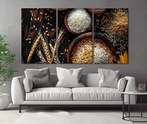 Peinture sur toile riz et blé, style épuré pour dîner