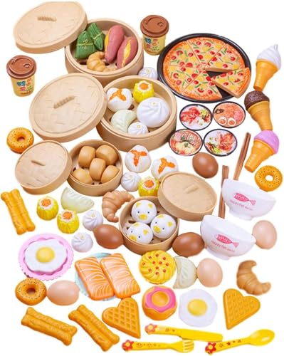 【Ptomoto】キッチンおもちゃ おままごとセット 84 点セット 料理おもちゃ 食べ物 小龍包 ピザ 調理器具セット 料理ごっこ 親子ゲーム 室内遊びO29