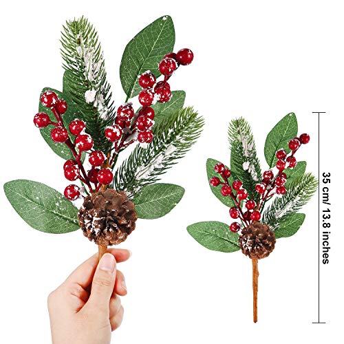 Tatuo Artificial Pine Tree Branches Christmas Pin Picks 13.8 Inches With Pine Cones Red Berry Flower Ornaments In 6 Styles For Xmas Wreaths Home Vase Decor (6) #TOP1