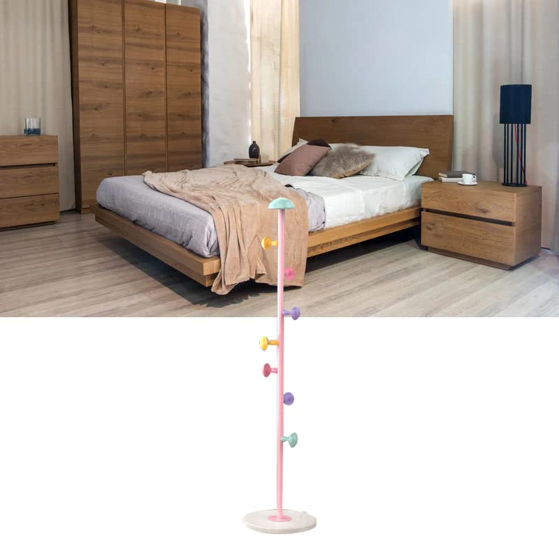 KIMISS Perchero de Madera para Niños con Base Redonda Resistente, Perchero de Pie, de Metal con 7 Ganchos, Artículos para el Hogar Extraíbles, de Pie para Dormitorio (Hada Rosa 167cm)