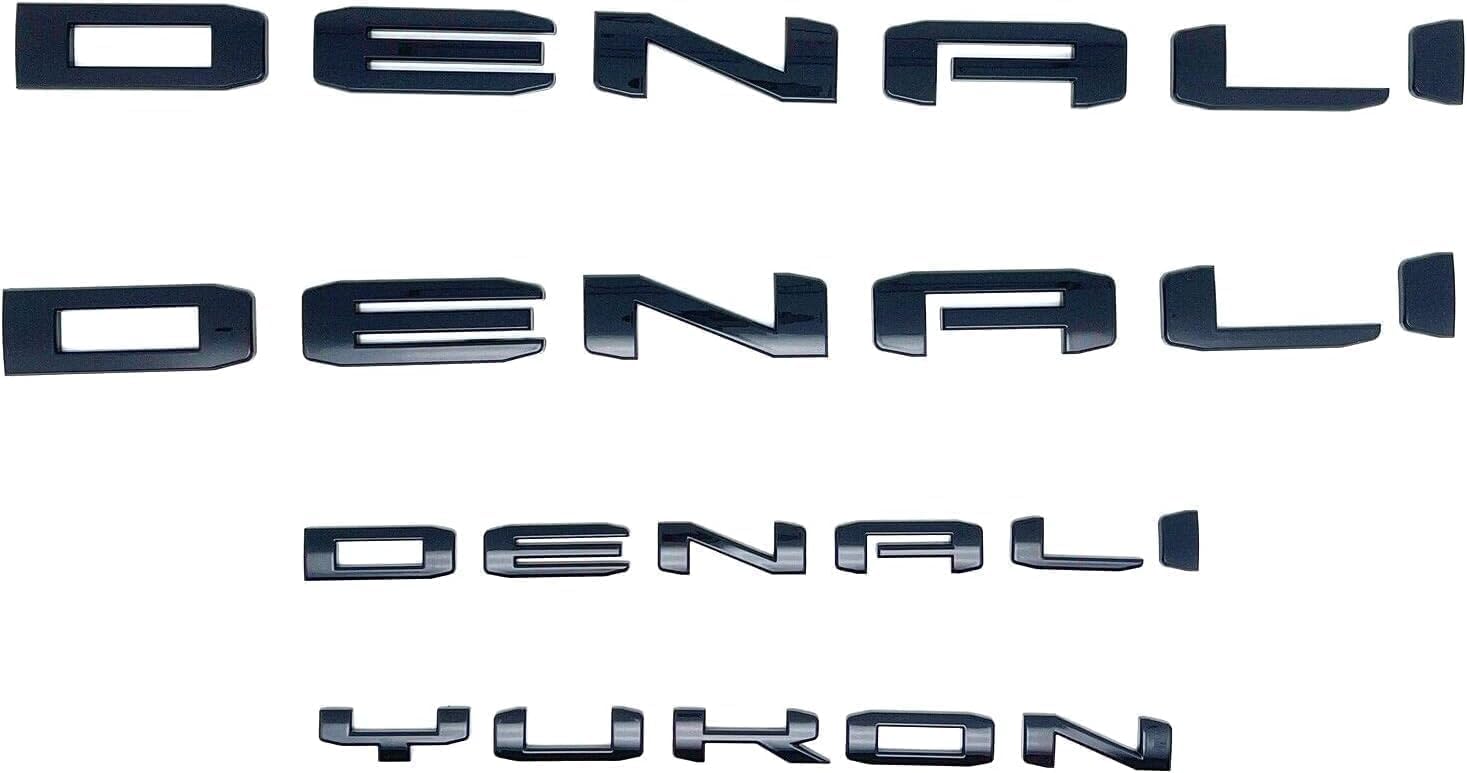4Pcs Denali Yukon Emblems Door Rear Tailgate Letters Nameplate 3D Badge Replacement for 2021-2023 Yukon Yukon XL (Glossy Black)