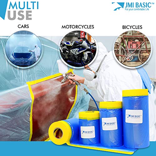 Jmi Basic Plastic Sheeting For Car Paint – Assorted 3 Sizes Multi Pack – No Residue Painters Tape With Drop Cloth – Automotive Masking Tape With Tarp Waterproof 65 Feet (59 X 35 X 18 Inch - 3Rl) #TOP4