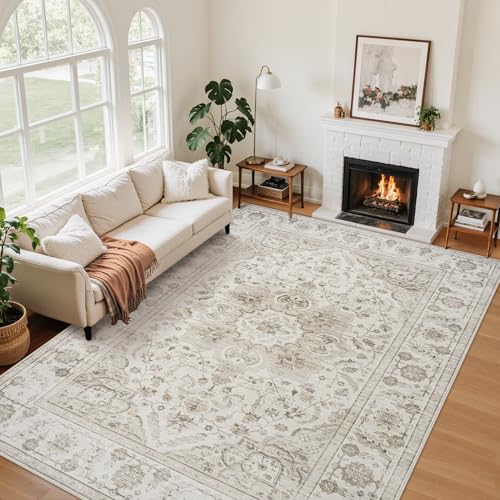 Xafir Washable 6x9 Area Rugs for Living Room Beige White Non-Slip Rug