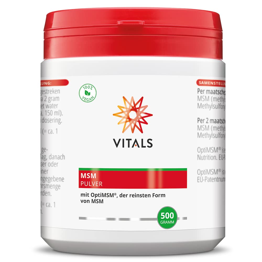 Vitals - MSM Pulver 500 Gramm mit OptiMSM, der reinsten Form von MSM. 100% reines OptiMSM, ohne Zusatzstoffe. 100% Vegan. Am meisten in Wissenschaft und Forschung eingesetzt