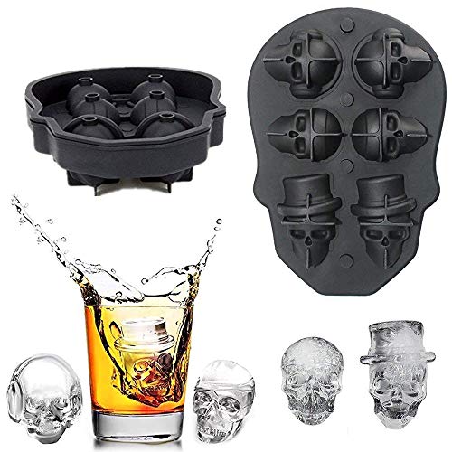 製氷皿 アイスキューブ シリコーン製 製氷器 3D頭蓋骨氷型プレート カッコいい スケルトン シリコーン製 アイストレー 3Dドクロ 氷モールド 家庭用 バー用 お茶 蓋付き 漏斗付き (ブラック)