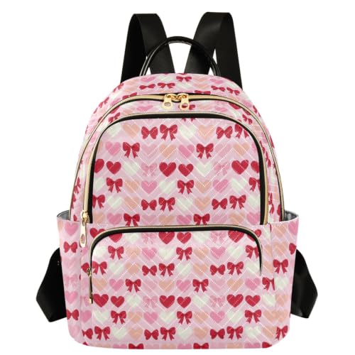 Mochila para mujer mediana con 3 bolsillos con cremallera y estampado de corazones lazos y melocotón