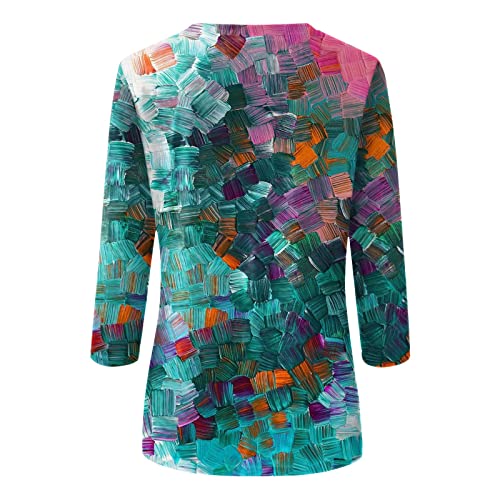 HTHLVMD Womens 3/4 Length Sleeve Tops 2025 Fall Fashion Floral Print Crewneck Causal Trendy Tunic Tops for Women
