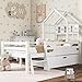 Produktbild Hausbett Kinderbett mit Leiter und Schubladen, inkl. Lattenrost,Hochbett Massivholz mit Rausfallschutz, Weiß (160x80cm)