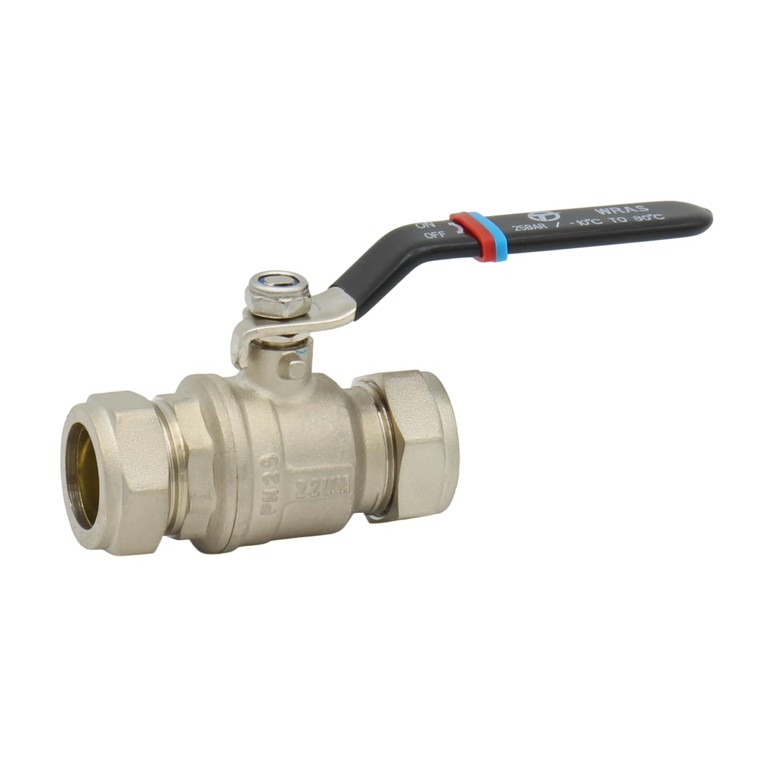 Unvented Components Europe Chrome Ball Valve Black Full Bore Lever Compression, 15Mm, 22Mm And 28Mm, Plated Brass Bvl22b (22Mm, 1)