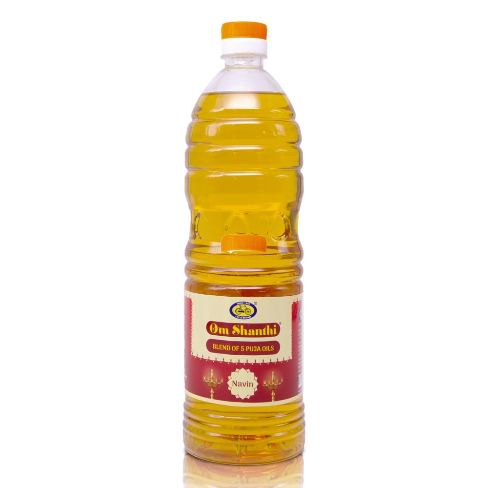 Om Shanthi POOJA MADE PURE Cycle NAVIN Puja Oil (Diya/Lamp Oil), Blend of 5 Puja Oils with the Fragrance of Tulsi for Daily Puja, Festivals - Pack of 1 (500ML Pack)