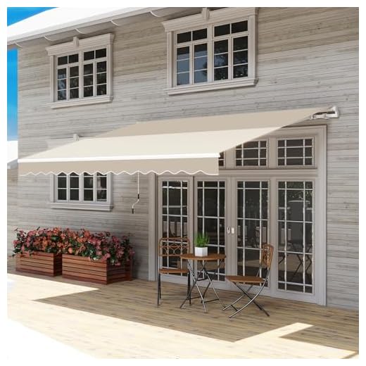 Outsunny 12' x 10' Retractable Awning Patio Awnings Sun Shade Shelter with Manual Crank Handle, 280g/m² UV & Water-Resistant Fabric and Aluminum Frame for Deck, Balcony, Yard, Cream White