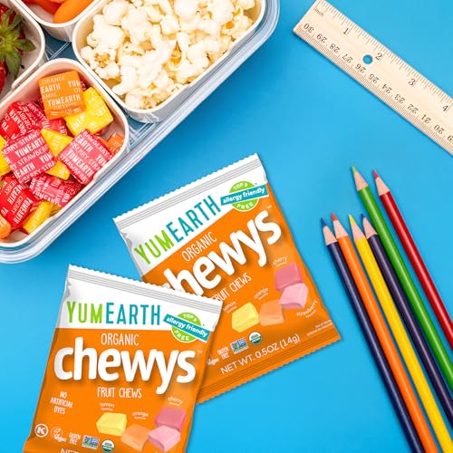 Image of YumEarth Organic Chewys Fruit Flavored Candy Chews - Allergy Friendly, Gluten Free, Non-GMO, Vegan, No Artificial Dyes - Assorted Flavors, 7.5 oz. (Pack of 2)
