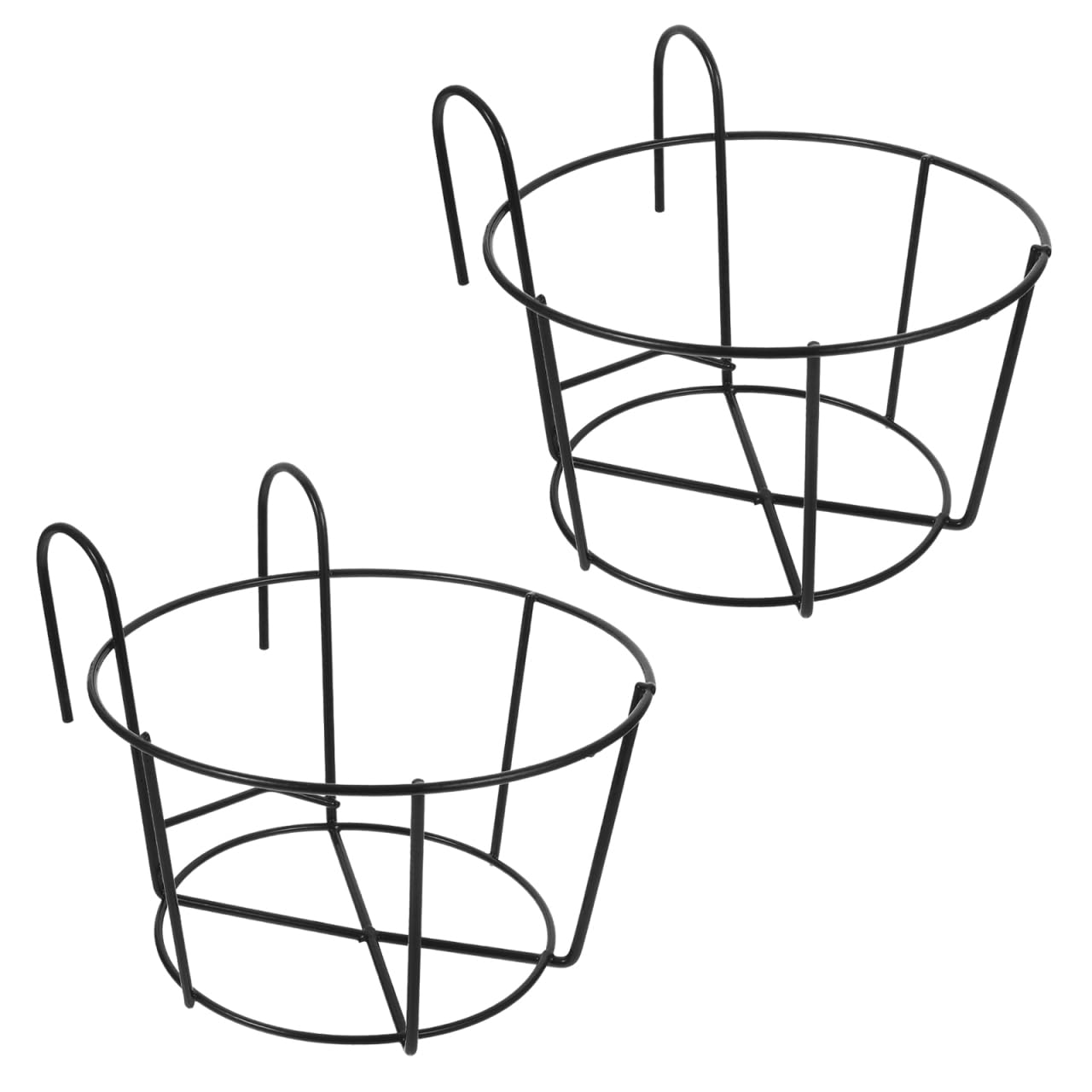 Angoily Lot de 2 pots de fleurs ronds en métal à suspendre - Support de pot de fleurs en fil de fer - Support de pot noir - Étagère en fer - Panier à plantes de balcon pour clôture de balcon en plein
