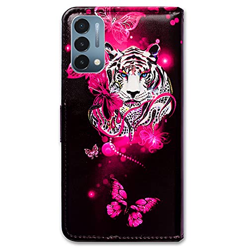 Image of Bcov Case for OnePlus Nord N200 5G, White Tiger Butterfly Leather Flip Phone Case Wallet Cover with Card Slot Holder Kickstand for OnePlus Nord N200 5G