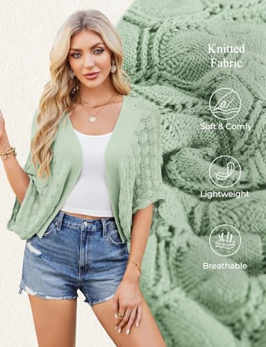 Image of GRACE KARIN Summer Cropped Cardigan for Women 2026 Batwing Sleeve Crochet Bolero Shrug Sweaters Lightweight Beach Boho Kimono