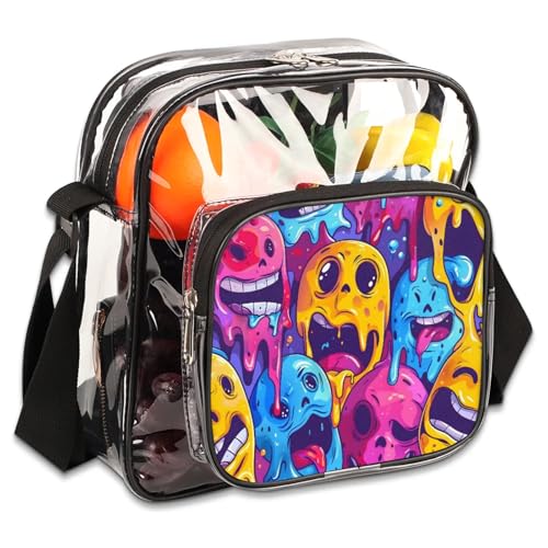 GzLeyigou Clear Crossbody Bag Stadium Approved Monster Transparent Bag for Festivals, Sports Events, Concerts,Beach Bag for Women Men Clear Purse with Front Pocket Messenger Bag with Adjustable Strap
