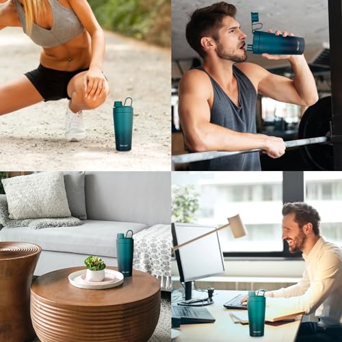 Image of TOOFEEL Protein Shaker Bottle 20 oz - Double Walled Insulated Vacuum Shaker Cups for Protein Shakes, Keeps Cold /Hot, Metal Stainless Steel Water Bottle, Preworkout Gym Shaker Bottle