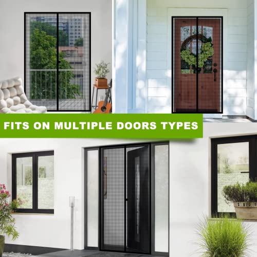 Hador Magnetic Screen Door Mesh With Super Strong Magnets Fit Door Size 32" X 80", Mesh Size 34" X 81" Middle Opening Door Net Screen For Sliding Door, Front Door, Single Door And Patio Door #TOP5