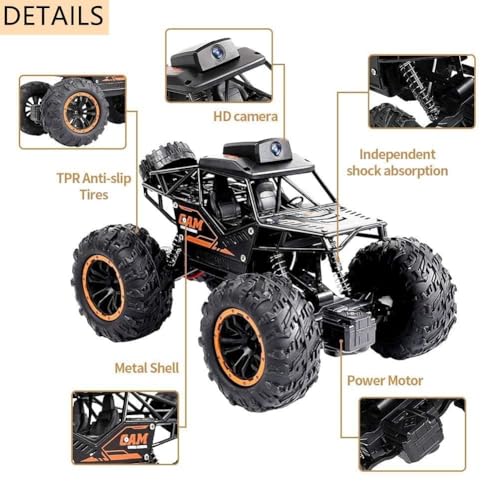 Image of TRISHA TOYS Remote Control Car with WiFi Camera, 2.4GHz High Speed Alloy Off Road Truck Fast Racing Vehicle Electric Hobby Toy Car Gift for Boys Kids Teens Adults, Black