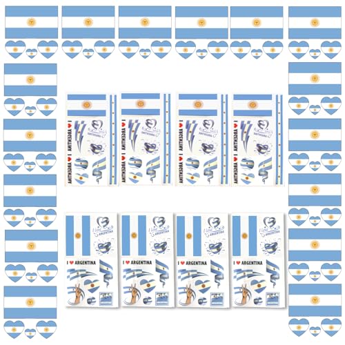 AhfuLife 24 Piezas Argentino Pegatinas de Bandera Nacional de Tatuaje Temporales,Kit de Tatuajes Faciales Impermeable de Argentino para Decoración de Fans de fútbol,Eventos Deportivos,Desfile,Festival