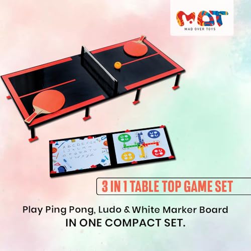 Image of Mad Over Toys3-in-1 Ping Pong Big |96cm Table Tennis Trainer, Ludo & White Board |Indoor Tabletop Game for Family|Fun Learning & Educational Writing Board|Best Toy Gift Game for Kids 3+ Year & Adults