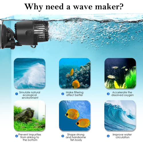 Image of AQQA Aquarium Wave Maker,3W /5W /10W /15W Suction Cup Fish Tank Single Powerhead Pump,110V /60Hz Ultra Quiet Submersible Circulation Pump,360Adjustable For Freshwater Saltwater Black