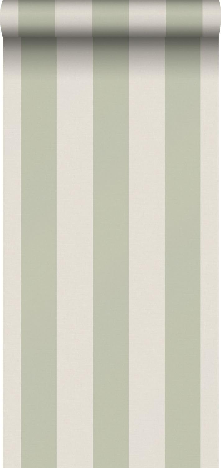 Sanders & Sanders papel pintado rayas verde y beige 53 cm x 10.05 m