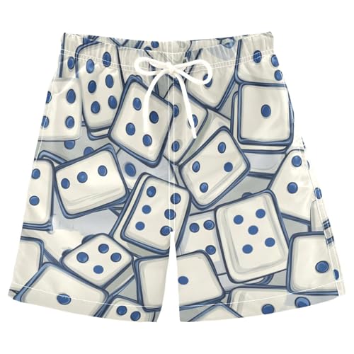 Boys Beach Board Shorts Blue Dominoes Game Swim Trunk Teen Swimwear 8-16Y