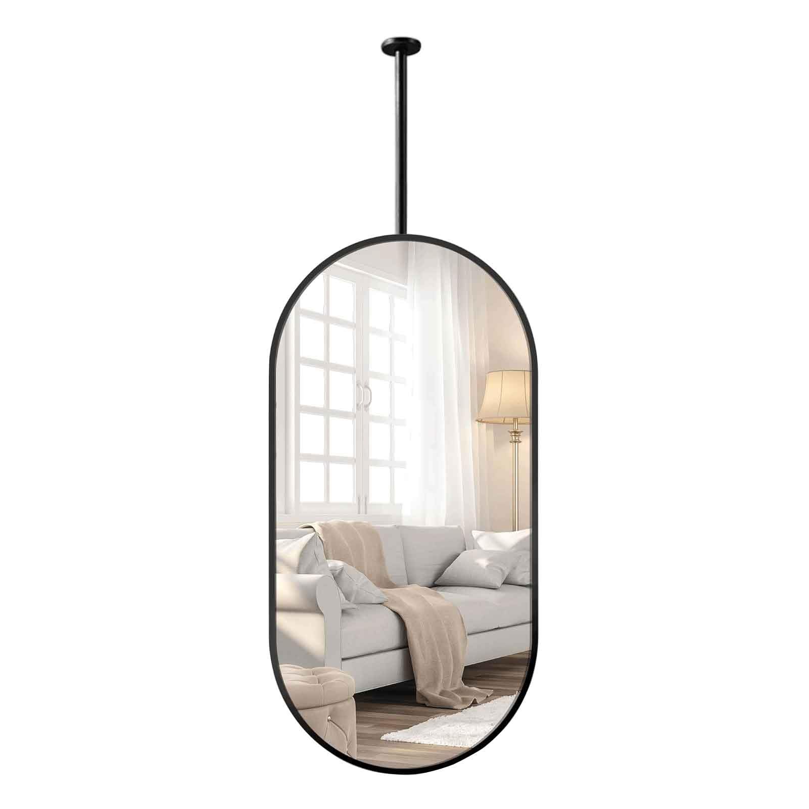 FGXHHS Black Oval, Ceiling Mount Mirrors for Bathrooms Metal Frame Decorative Vanity Mirror Home Hotel Hallway(50cmx100cm)