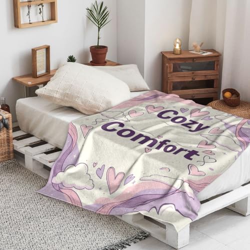 Couverture pelucheuse violette esthétique aux finitions vagues et cœurs