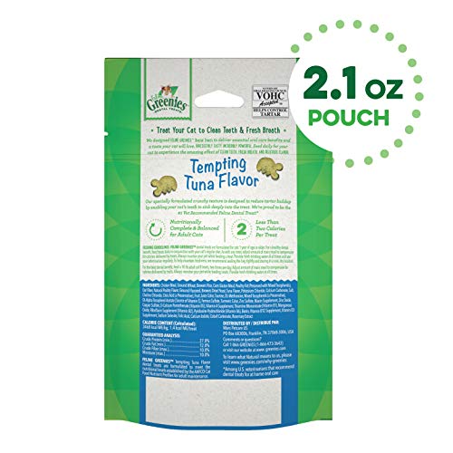 Feline Greenies Adult Natural Dental Care Cat Treats, Tempting Tuna Flavor, 2.1 Oz. Pouch #TOP1