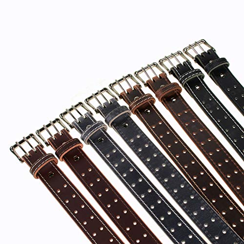 Men’s Classic Leather Belt, Double Prong Retro Style, Nickel Finish Buckle, 1 ½” Width, Amish Handmade In The Usa (Vintage Brown - Wheat Stitch, 50") #TOP2