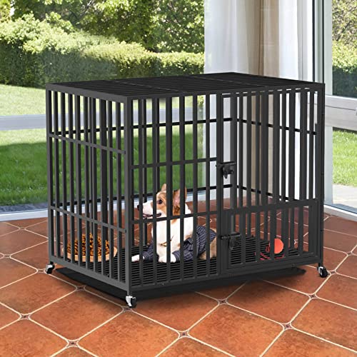 BingoPaw Hundetransportkäfig Tiertransportbox Schwerlast Hundekäfig: Auto Hundebox Mittlere Hunde, Hundezwinger Outdoor Indoor aus reißfestem Eisenrohr mit 4 Rollen und 3 Türen, L: 95 x 57 x 81 cm - Image 3
