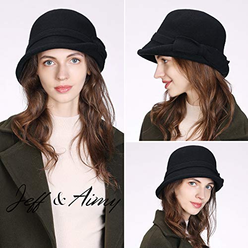 Wool Winter Fedora For Women Felt Vintage 1920S Bucket Round Bowler Hat Cloche Warm Ladies Black One Size #TOP2