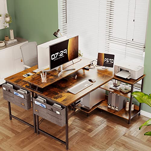 Odk 48 Inch Computer Desk With Usb Charging Port & Power Outlet, L-Shaped Corner Desk With Storage Shelves & Monitor Shelf For Home Office Workstation, Modern Writing Table, Vintage #TOP3