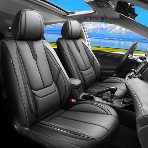 Image of Fit RAV4 Car Seat Covers for Toyota RAV4 2013-2018 LE,XLE,SE,Hybrid,Premium, Limited - Upgraded Premium Waterproof & Breathable Leather,All-Weather Seat Cushion Protector(2 Front /Black)