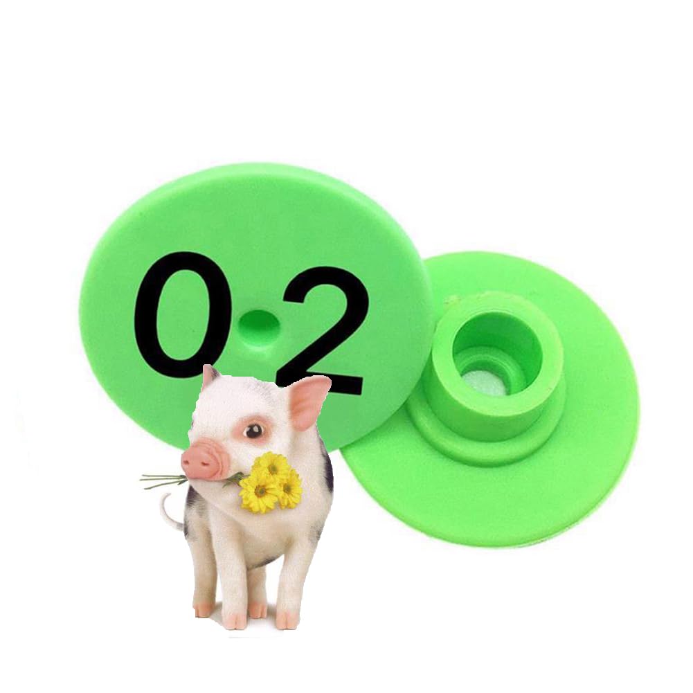 Runde Ohrmarken für Nutztiere 001-100, geeignet für Schweine, Schafe und Rinder, die Zahlen sind groß und auffällig und Fallen Nicht ab 01-100 Grün