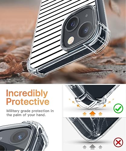 Gifun Stripes Case For Iphone 13/14, Hard Pc+Tpu Bumper Clear Protective Case Compatible With Iphone 13/14 6.1" 2021 2022 - Minimal Stripes And Rose Gold #TOP2