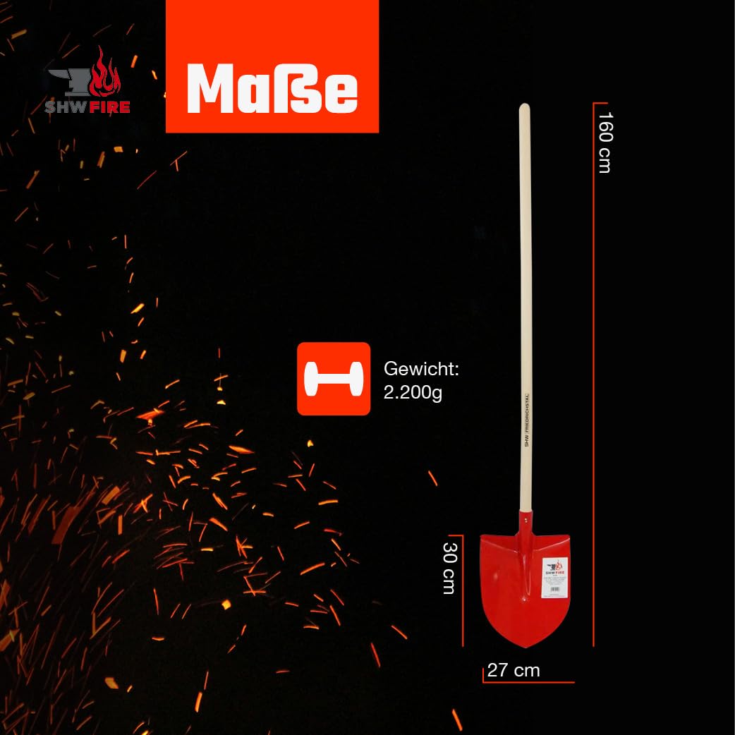 SHW-FIRE Frankfurter Schaufel aus Spezialstahl mit langem Eschenholzstiel 130cm lang - Made in Germany
