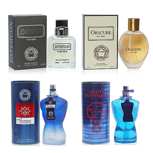 META-BOSEM 4Pc Set Cologne for Men (Intertain+Obsscure+Sean Bouticque Natical+Altra) Collection Fragrance, Eau de Toilette Spray - Masculine Scent (Pack of 4) Each 3.4 Fl Oz, Total 13.60 Oz