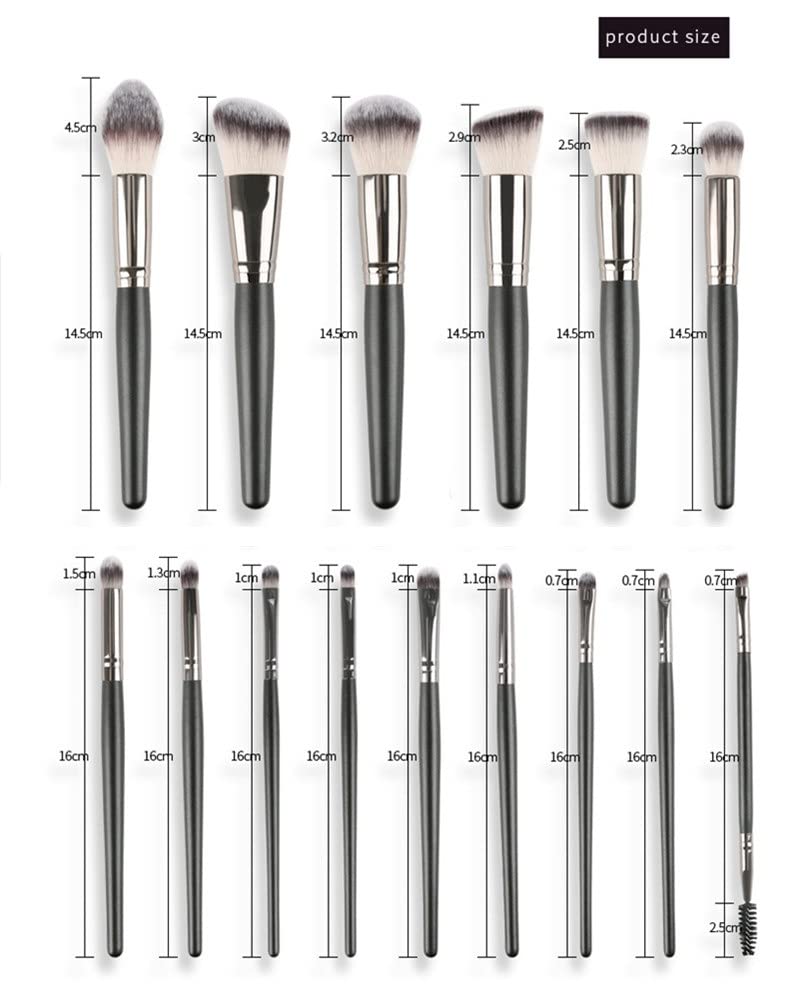 Juego de 15 brochas de Maquillaje, Kit de Maquillaje, Herramientas, brochas de Maquillaje Profesionales de Pelo sintético Negro