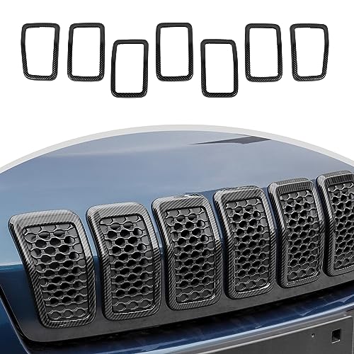 Image of CheroCar for Jeep Cherokee Front Grille Cover Grill Frame Trim Inserts Fits for 2019-2025 Jeep Cherokee,Carbon Fiber
