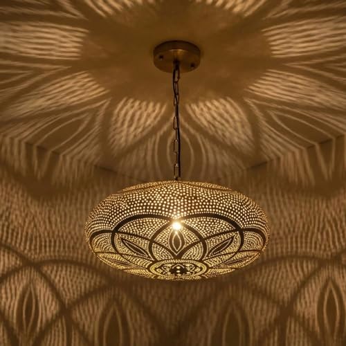 Tujoe 11.8 in Moroccan Ceiling Lamp Simple Moroccan Pendant Light Fixture Hanging Turkish Lamp Farmhouse Hanging Chandelier Light for Dining Kitchen Room Entryway(Modern)